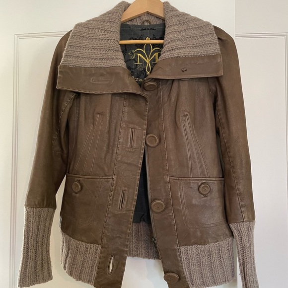 Mackage Brown Leather Jacket with Tan Accents - Picture 1 of 4